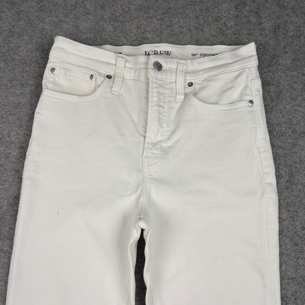 J.Crew 10 Toothpick Jeans Women 29 White High Rise Preppy Skinny Raw Hem Denim